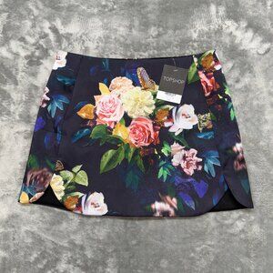 Topshop mini skirt satin floral womens size 4 back zipper city NWT